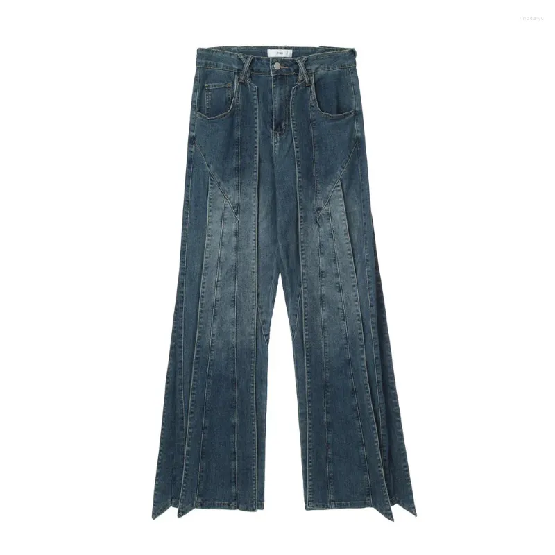 Jeans voor heren 3D-splitsen snijden Flash Designer Denim Heren Dames Speciaal gevormde broek met wijde pijpen Persoonlijkheid Losse dweilbroek