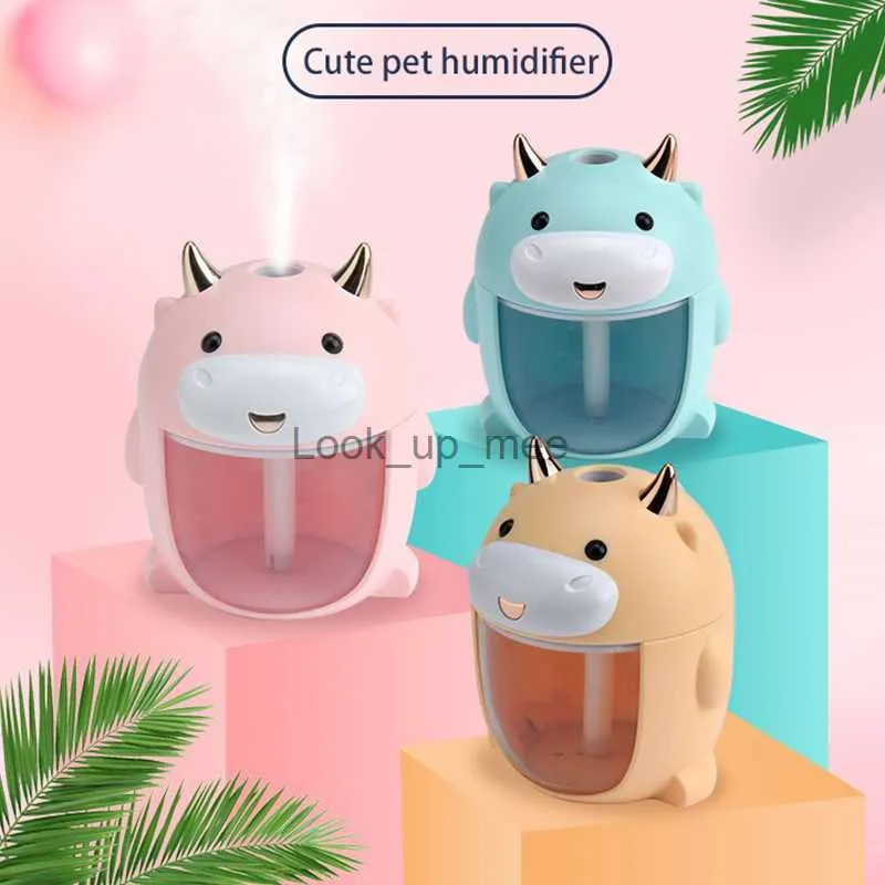 Humidificateurs ELOOLE 300ml mignon animal de compagnie vache humidificateur Mini humidificateur d'air avec 7 couleurs lumière arôme essentiel humidificateur diffuseur d'huile brume fraîche YQ230927