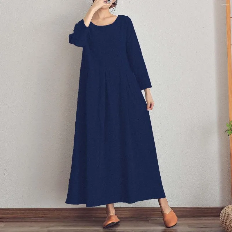 maxi casual winter dresses for women Loose Fit 9/4 Sleeve Maxi Dress with Pockets for Women
