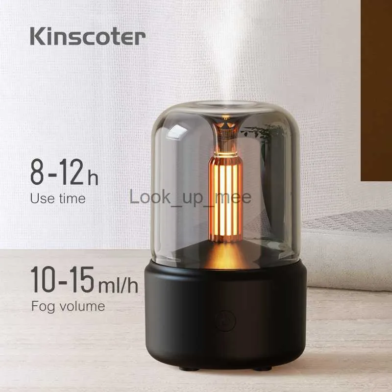 Luchtbevochtigers Nieuwe luchtbevochtiger bij kaarslicht Geurverspreider Draagbare Cool Mist Maker 120 ml Elektrische USB Fogger 8-12 uur met LED-nachtlampje YQ230927