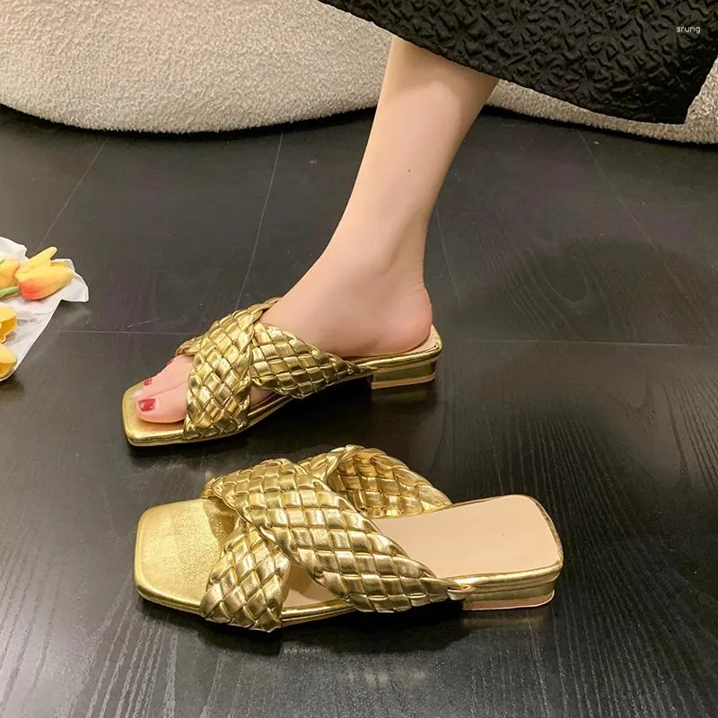 Chinelos femininos sapatos de verão 2023 chinelo mulher sapato senhoras venda luxo confortável elegante calçado trança tamanho grande feminino