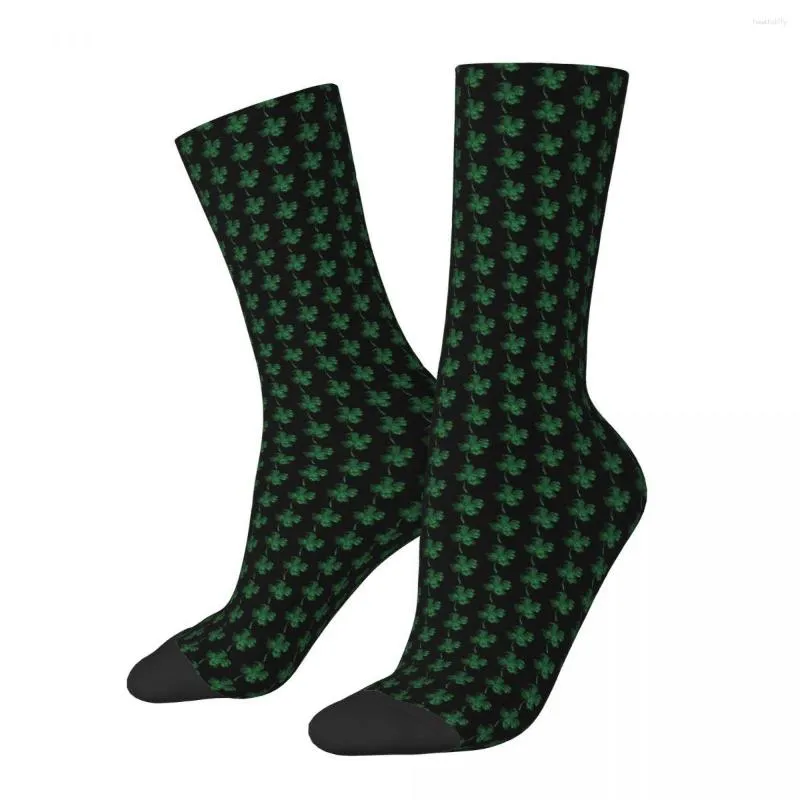 Men's Socks Hip Hop Retro Green Four Leaf Clover Crazy St. Patrick's Day Seamless Printed Funny Novelty Crew Sock Boys Gift