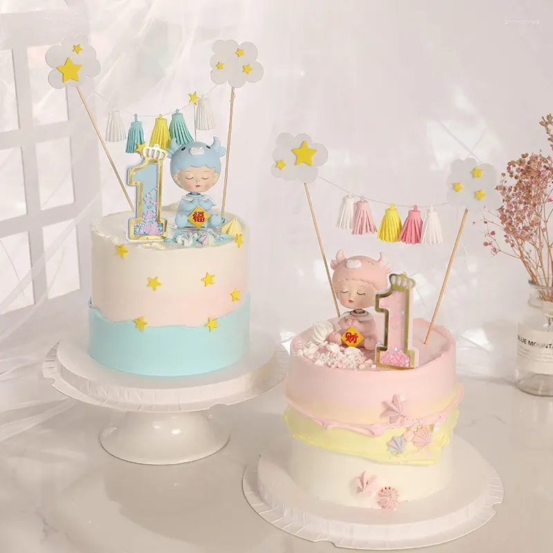 Zapasy imprezowe kolorowe Tassel Star Birthday Toppers for Cake Children Baby Girl Annicia