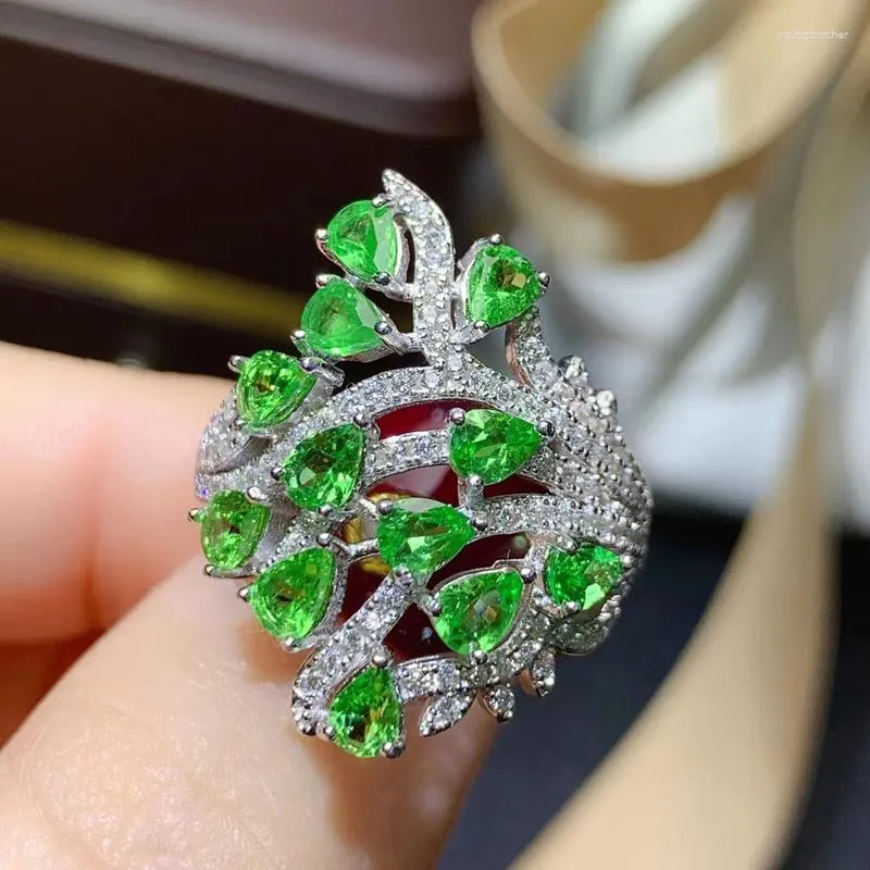 Cluster Rings Luxury Sterling Silver Gemstone Ring For Party 12 Pieces 3mm 4mm Total 1.2ct Natural Tsavorite With Gold Plating