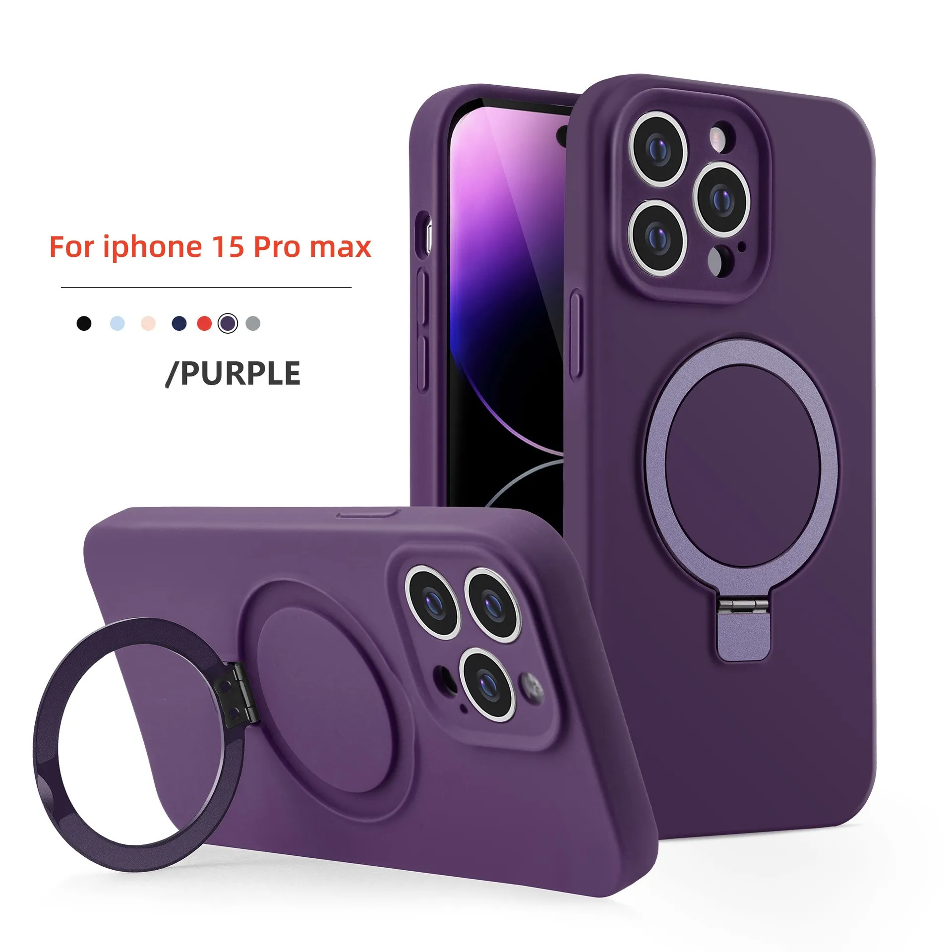 Luxury Liquid Silicone Stand Phone Case For iPhone 15 14 13 12 11 Pro Max Magsafe Magnetic Holder Cellphone Back Funda Cover with lens Protector