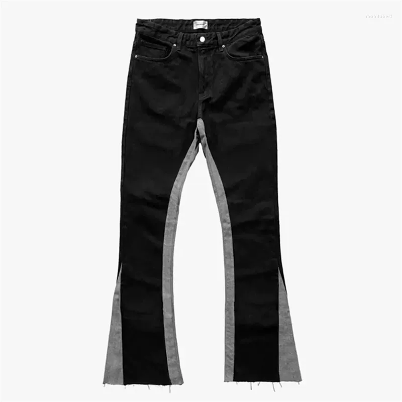 Jeans pour hommes 2023SS High Street Splice Contrast ASK ASKYURSELF Rivet Vintage Lavé Loose Bell-Bas Pantalons décontractés Homme