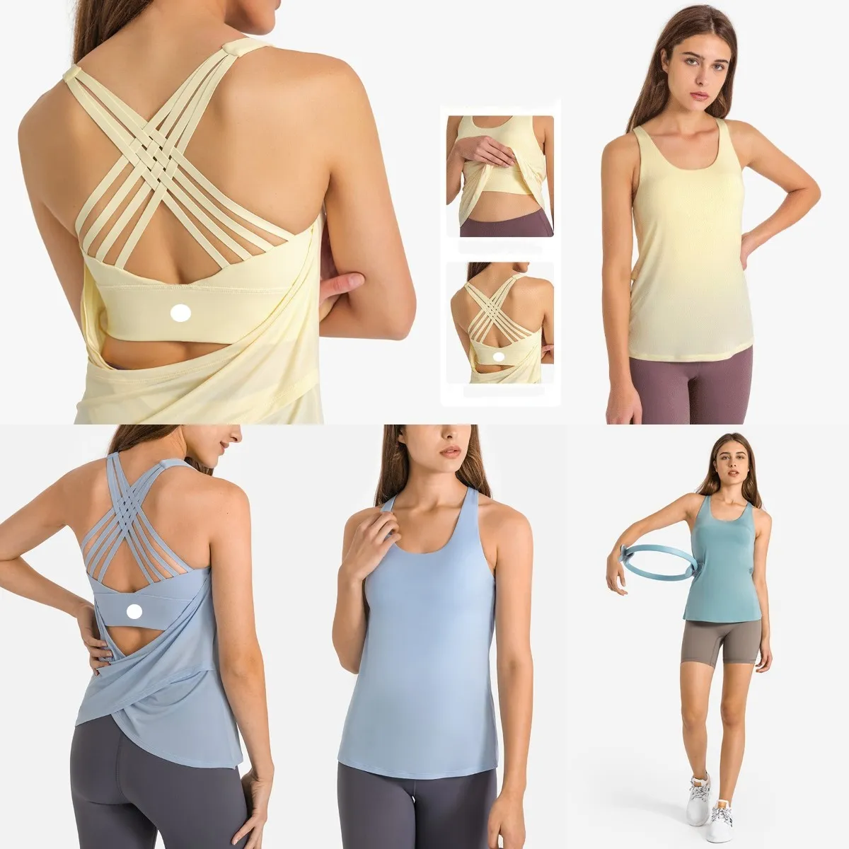 LU 656 Women Fake Two Pieces Tank Bra 2 In 1 Sports Yoga Crop Top Workout  Athletic Vest With Built In Bra Womens Clothing Underwear Running Fitness Gym  Woman T Shirts From 16,72 €