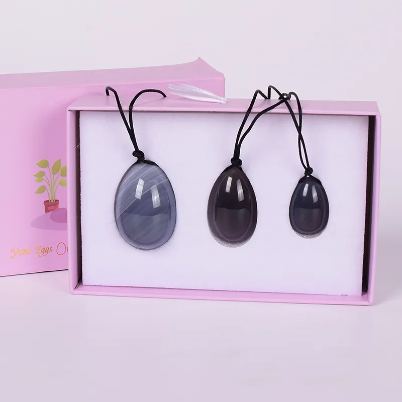 Drill Natural Stone Gray Agate Yoni Egg Massage Set Healing Egg Crystal Ball Kegel Exercise Tool Pelvic Floor Muscle Vaginal Health Care Set De Masaje Con Huevo Yoni