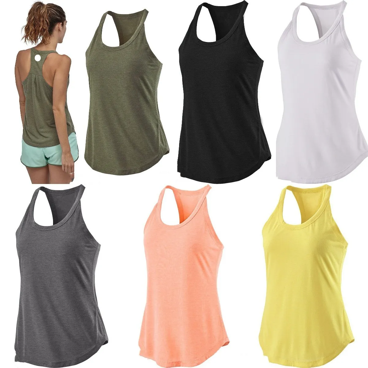 LU-663 Canottiere da yoga per donna con retro scollato Canotte da yoga per fitness senza maniche T-shirt da allenamento per la corsa atletica ad asciugatura rapida