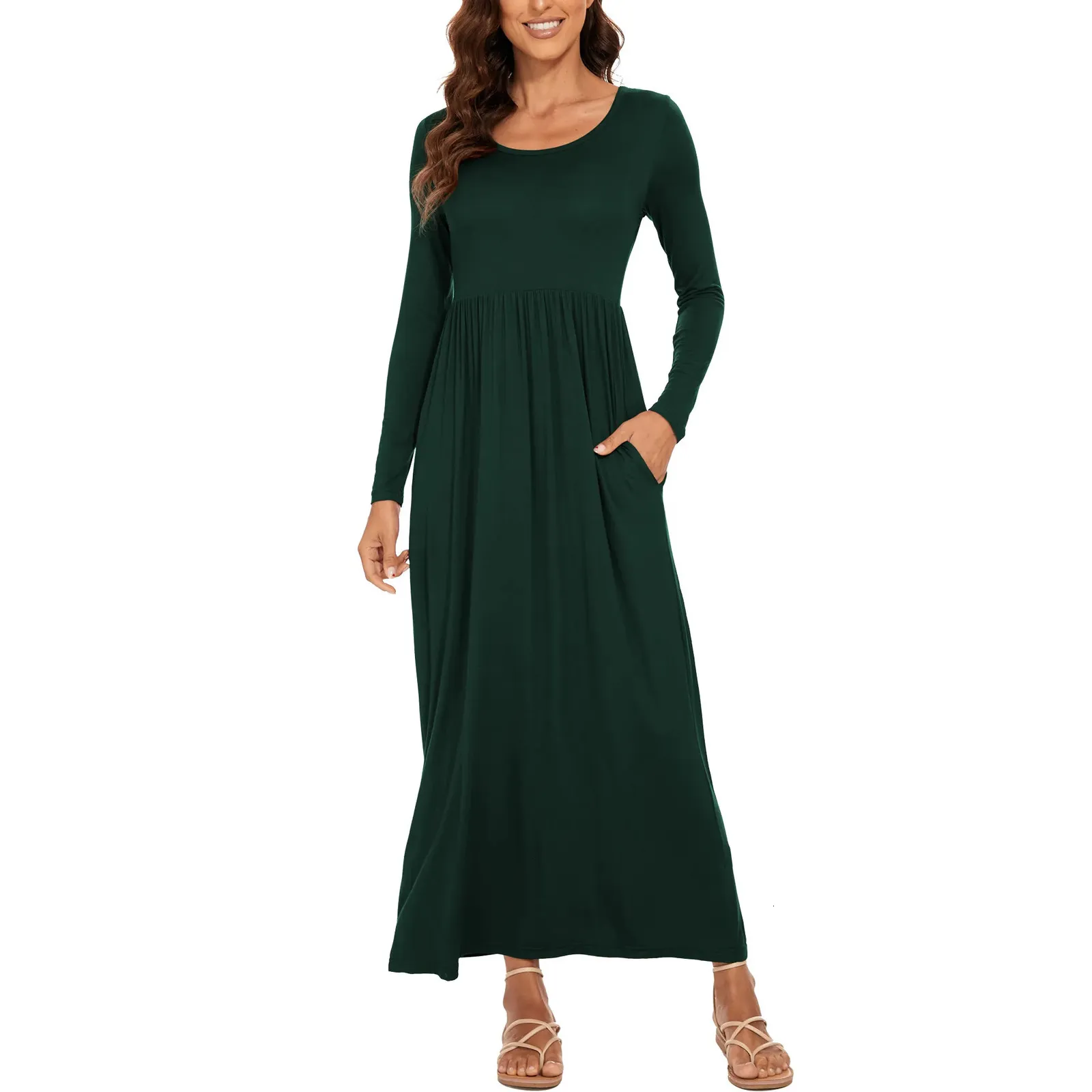 Long Sleeve Maxi Casual Dresses Womens Loose Fit Plain Maxi Dress