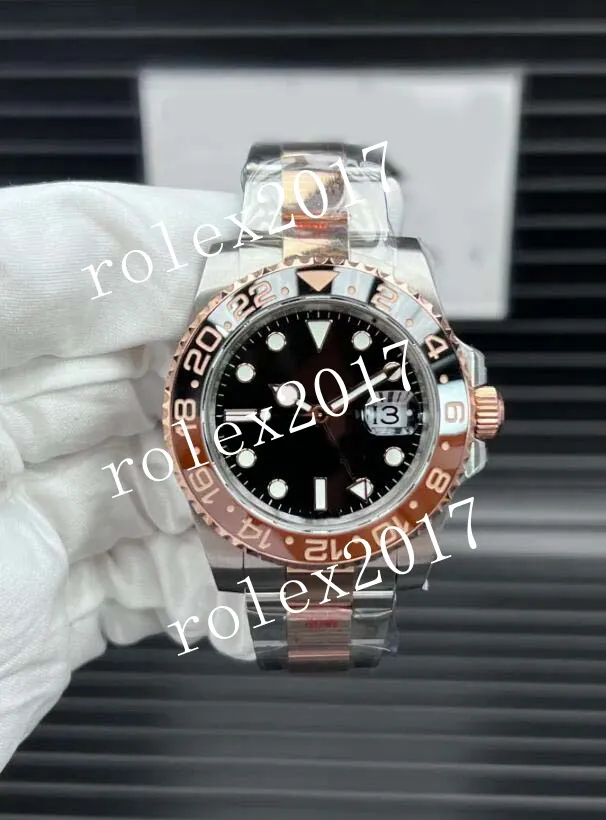 GMF Factory BestTime Super Men's GMT 40 mm czarny/brązowy ceramiczny 904L Stalowe złoto 3285 krystalicznie odporne na szafirowe Sapphire Kryształowe zegarki