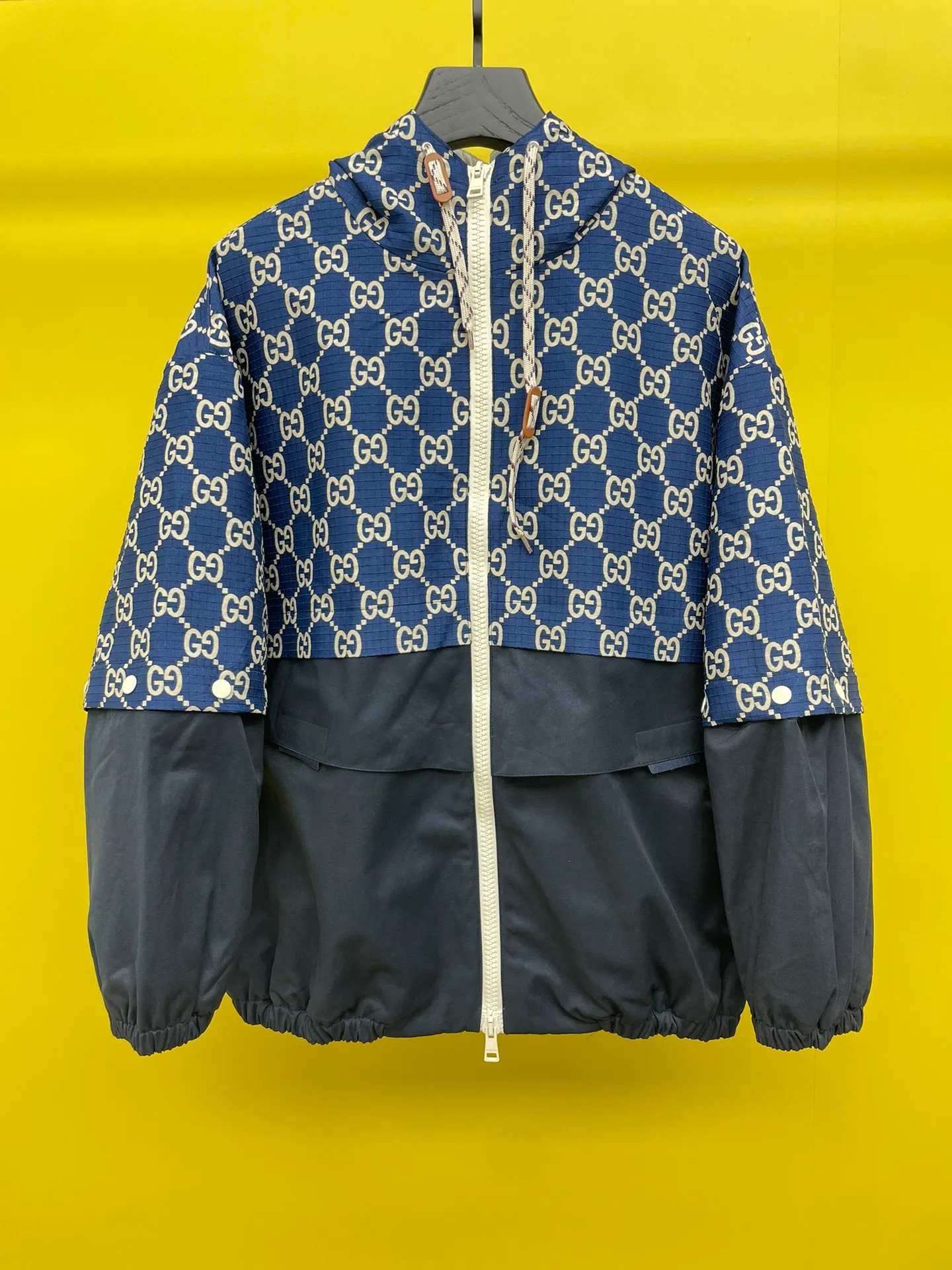 Chaqueta tejida con panel de monograma y ajuste relajado, diseñador de lona impermeable de nailon, chaquetas de lana tecnológicas, abrigo, chándal para deportes al aire libre, abrigos para hombres, hellstarOuterwear