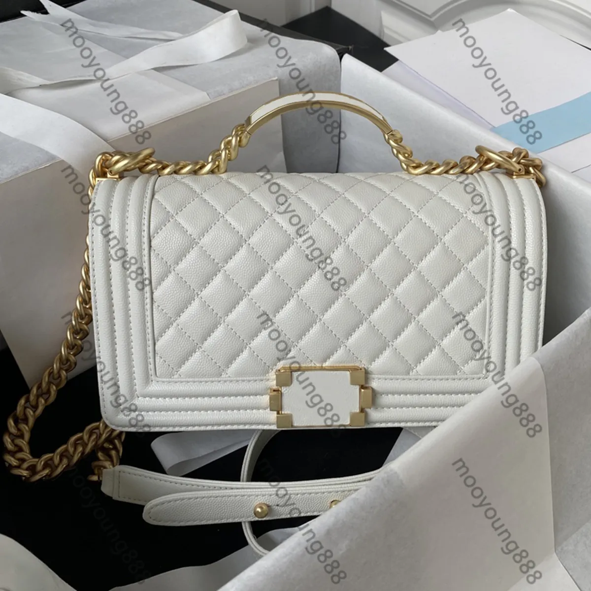 12A Mise à niveau Miroir Qualité Designer Top Poignée Garçon Sacs Matelassé Flap Sac Luxurys Femmes Sacs À Main En Cuir Véritable Blanc Caviar Bourse Bandoulière Chaîne Boîte Sac