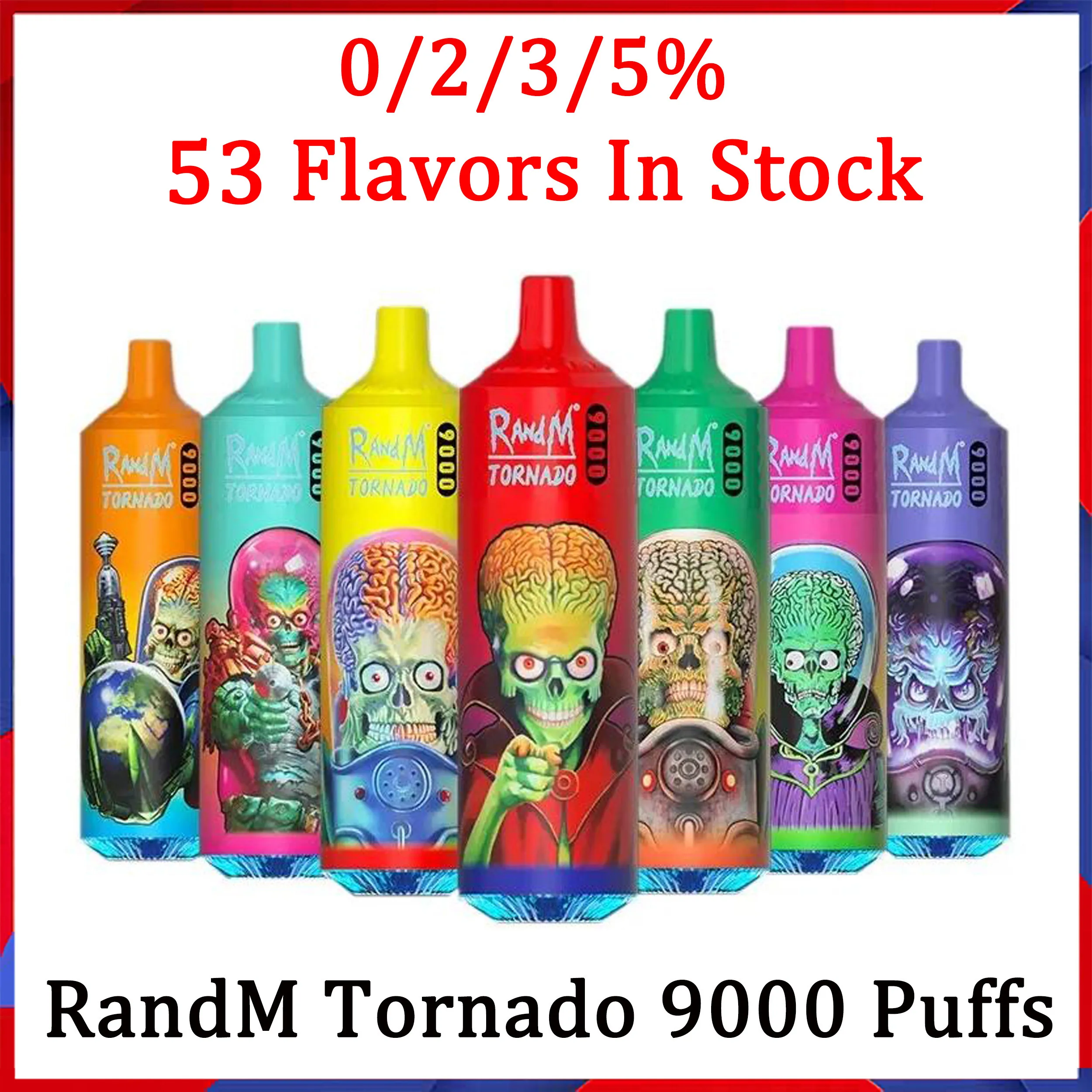 Sigarette elettroniche usa e getta originali RandM Tornado 9000 con codice verificato 0% 2% 3% 5% Batteria ricaricabile Dispositivo da 18 ml Penna Vape 53 gusti Invia velocemente in magazzino