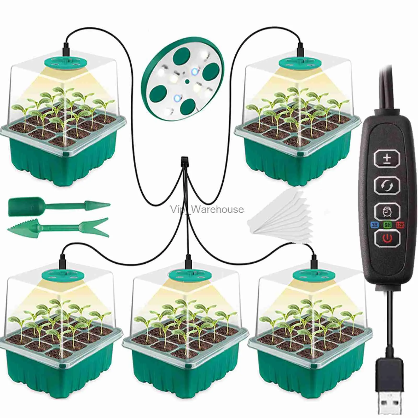 Kweeklampen Volledig spectrum LED-kweeklamp met zaailingenbak Plantenzaadstartbakken Kaskweekbakken met gaten 12 cellen per bak YQ230927