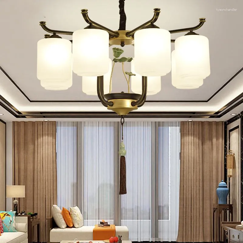 Pendant Lamps Chinese Living Room Chandelier Ceramic Creativity Style Hall Staircase Restaurant Bedroom American Lamp