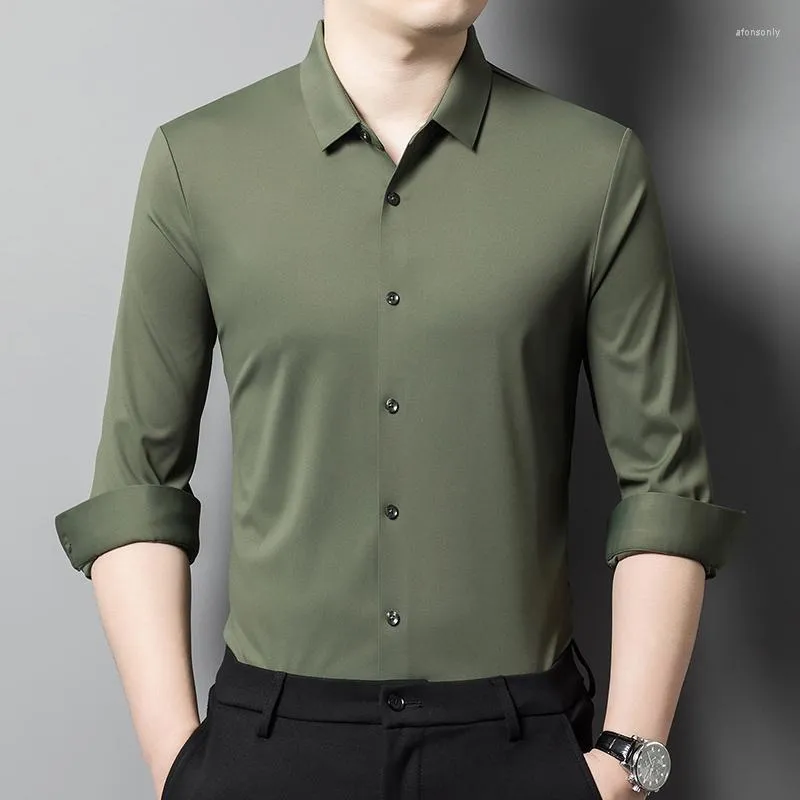 Chemises décontractées pour hommes sans couture sans couture pour hommes solides manches longues faciles d'entretien printemps qualité doux confortable casual soyeux camisas de