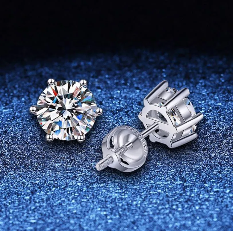 2ct Moissanite Oorbellen voor Vrouwen Mannen Lab Diamond Wit Vergulde 925 Sterling Zilveren Stud Oorbel Luxe Fijne Sieraden