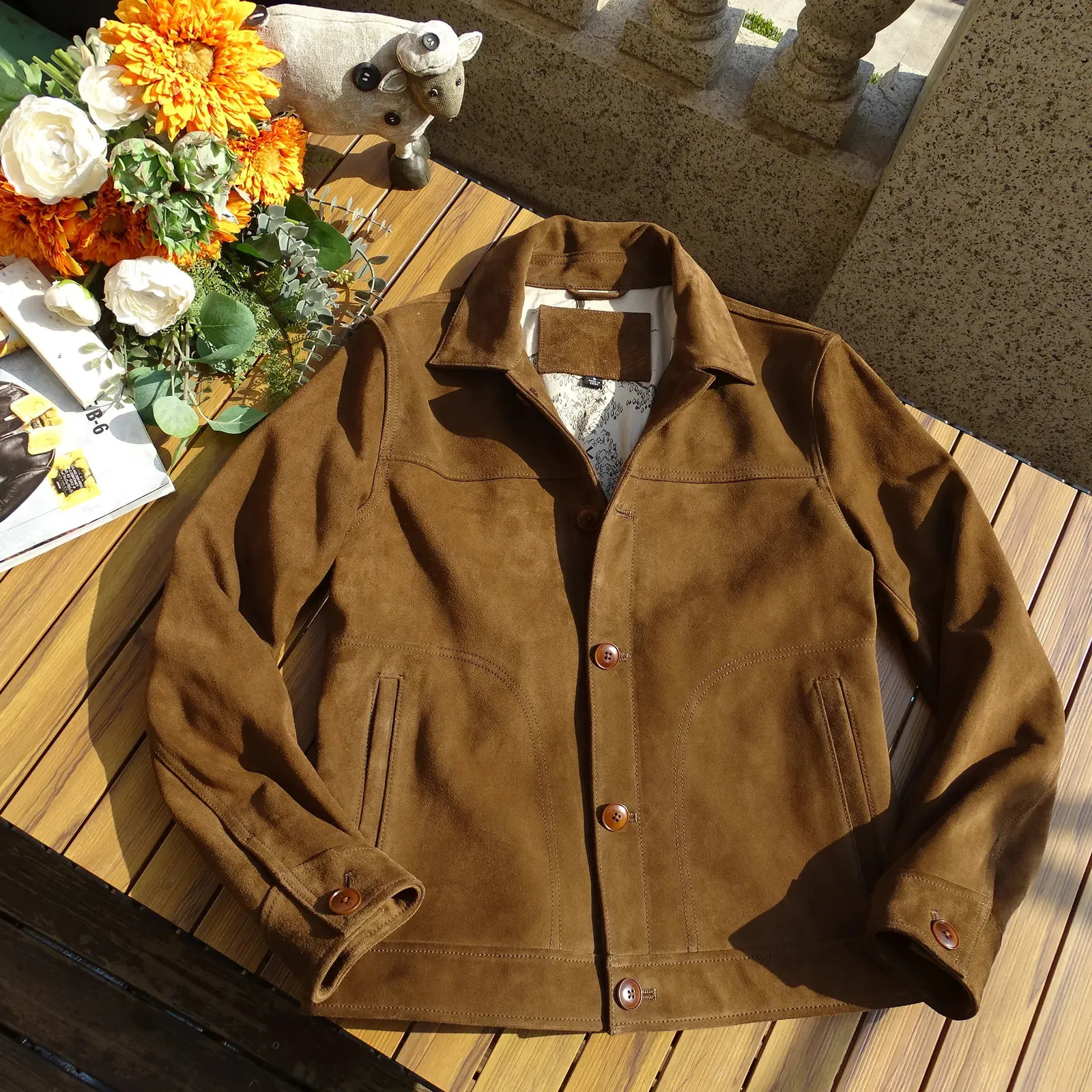 Herren-Lederimitat-Wildleder-Rancher-Jacke, Schokoladenbraun, reguläre Passform, Western-Cowboy-Stil, Vintage-Kleidung 230927