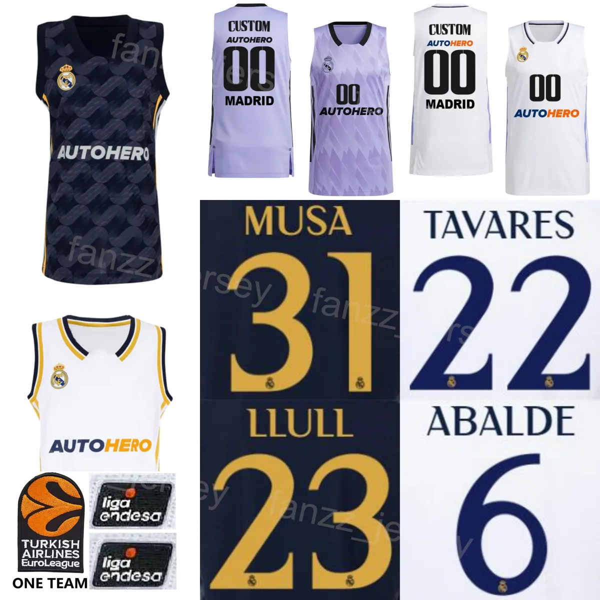 Wydrukowana koszykówka Baloncesto 23 Sergio Llull Jersey Liga A 28 Guerschon Yabusele 14 Gabriel Deck 22 Walter Tavares 6 Alberto Abalde 31 Dzanan Musa dla fanów sportu fanów