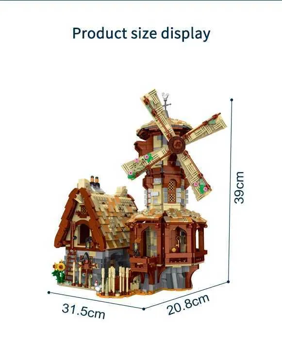 Moc medieval moinho de vento blocos de construção kit moinho de