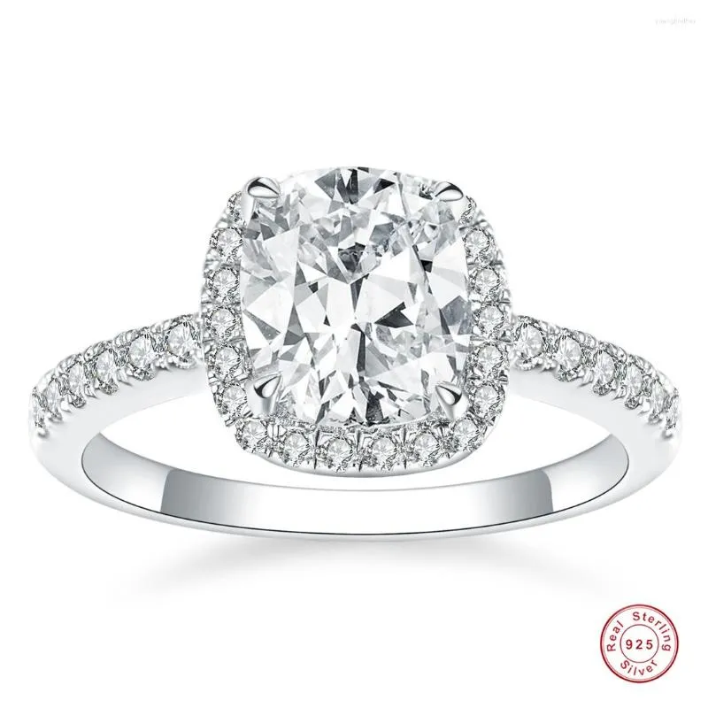 Anelli a grappolo Anello in argento sterling 925 da 2,3 ct Classico con diamanti a taglio cuscino Moissanite Fidanzamento per le donne