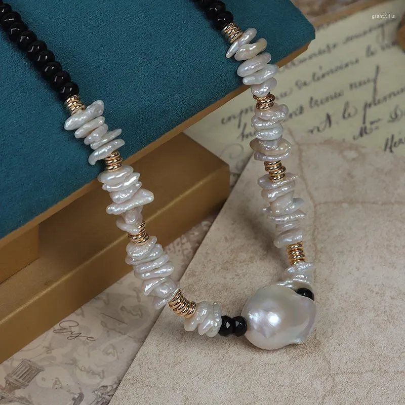 Choker vintage oregelbunden barock naturlig pärlhalsband lyxiga smycken mini små svarta kristaller sten pärlor kedja kvinnor bohemia
