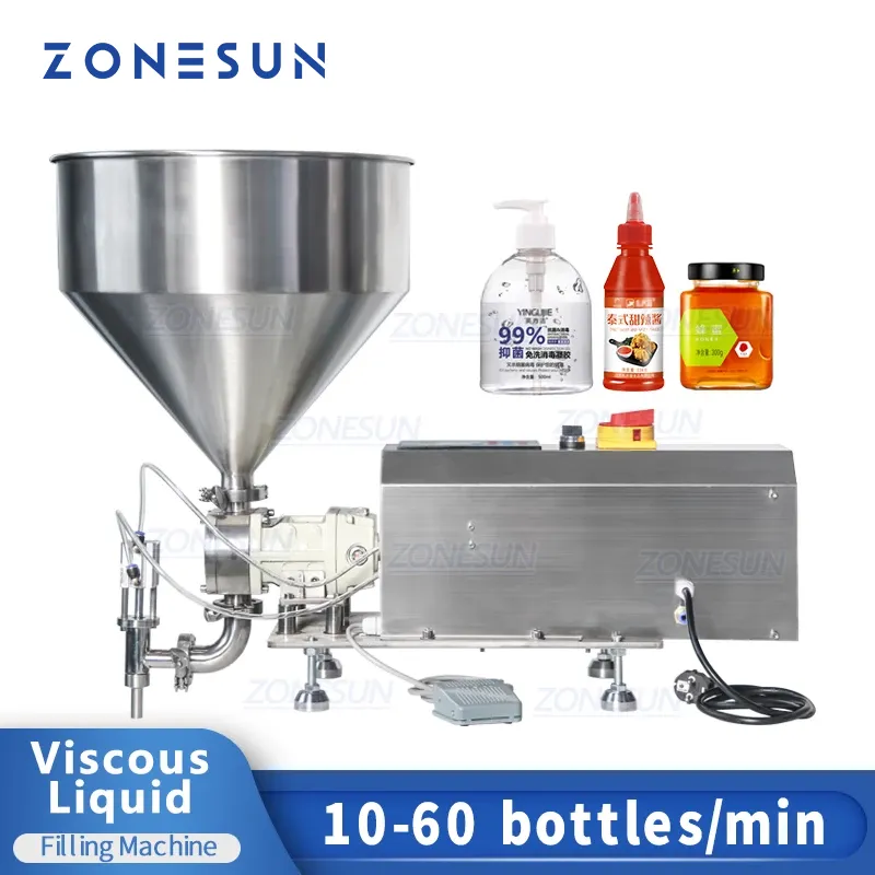 ZONESUN Paste Filling Machine Semi-Automatic Sesame Sauce Bottle Viscous Liquid Rotor Pump Jam Peanut Butter Packing ZS-RPGT900