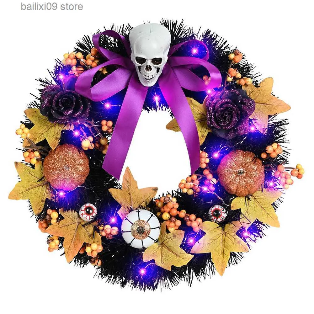 Grinaldas de flores decorativas grinalda de halloween grinalda janelas diâmetro 38 cm requintado e durável. Varandas iluminadas para casa, decorações de Halloween T230927