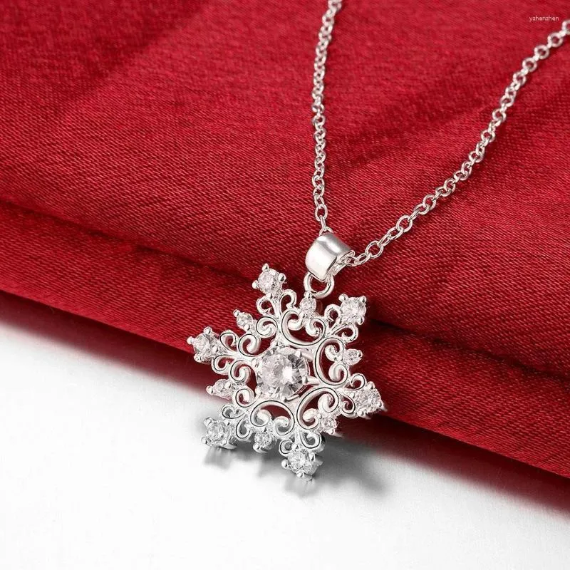 Hänge halsband snöflinga zirkoniumkristall silver pläterad fest gåva grossist smycken halsband kvinnor födelsedag mode