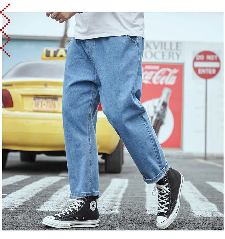 2022 Spring/Summer Mens Baggy Jeans Cotton Casual Elastic Straight