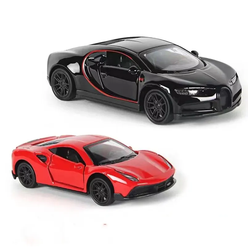 Diecast Model Car 1 43 Diecast Alloy Car Model Metal Pull Back Simulation Car Toy Boy Sports Car Ornament med för att öppna dörrleksakerna för barn 230927