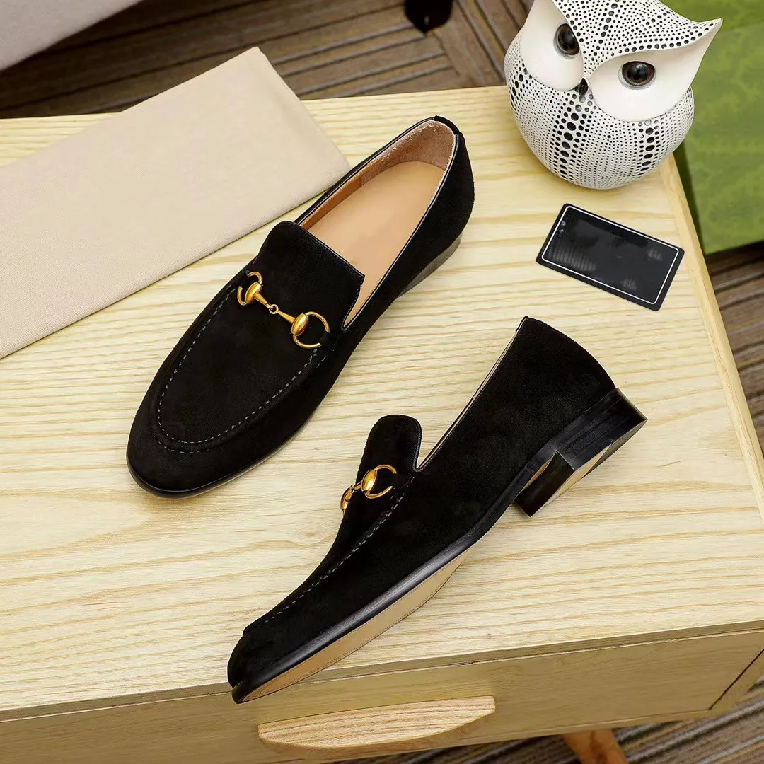 Luxurious Designer Men Dress Shoes Genuine Leather suede Black brown Moccasins Business Handmade Shoe G Formal Party Office Wedding Men Loafers Shoes 05