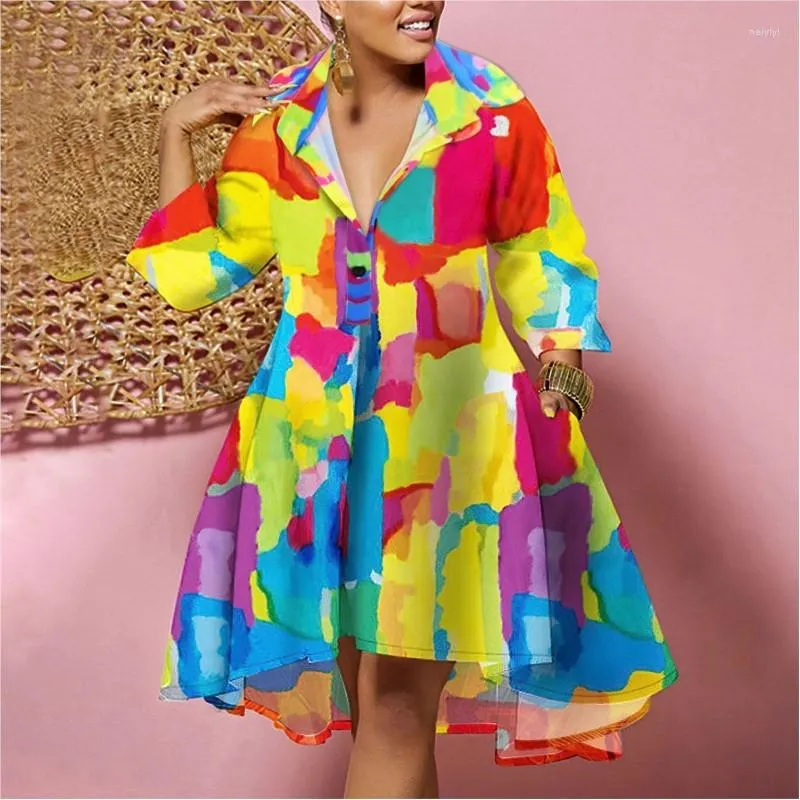 Vêtements ethniques Robe africaine pour femmes Party Fashion Robe Femme Afrique Riche Bazin Design Trois Quarts Manches Coloré Chemise Lâche