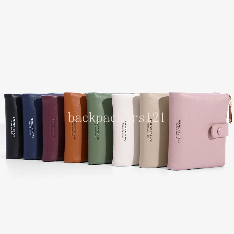 Einfache einfarbige Leder-Geldbörsen für Damen und Mädchen, kurze Kartenhalter, Doppelreißverschluss, weiche Geldbörse
