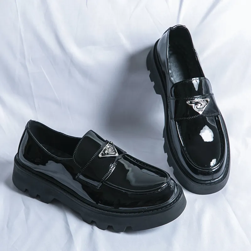 Classic Black Formal Chunky Shoes For Men With Metal Buckle Decoration