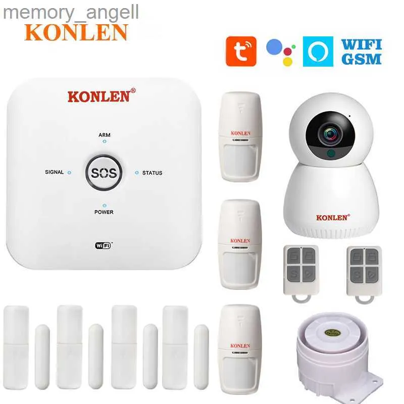 Alarm systems KONLEN Tuya WIFI GSM Alarm System Wireless Door Sensor Smoke Detector IP Camera Alexa Smart Life App For Home Security YQ230927