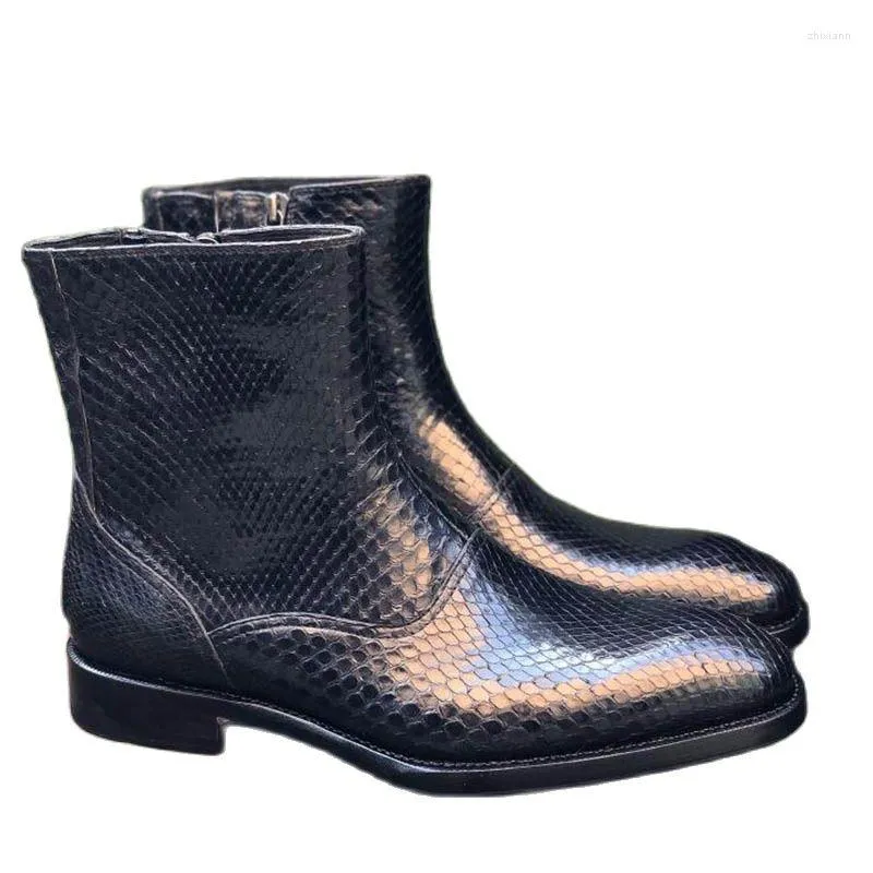 Bottes Sipriks hommes peau de serpent Zip mode Gentleman Goodyear chaussures cousues bateaux à moteur Original Python Abkle Moto Moto