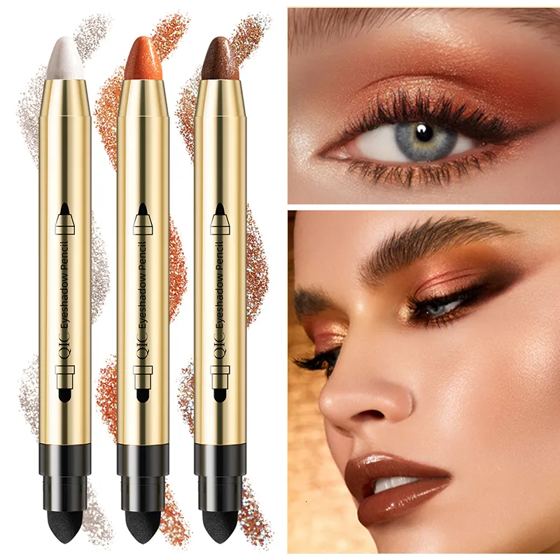 Ombre à paupières Double extrémité Glitter Ombre à paupières Stick Crayon Fard à paupières Maquillage Surligneur imperméable Shimmer Base Primer Sourcil 230926