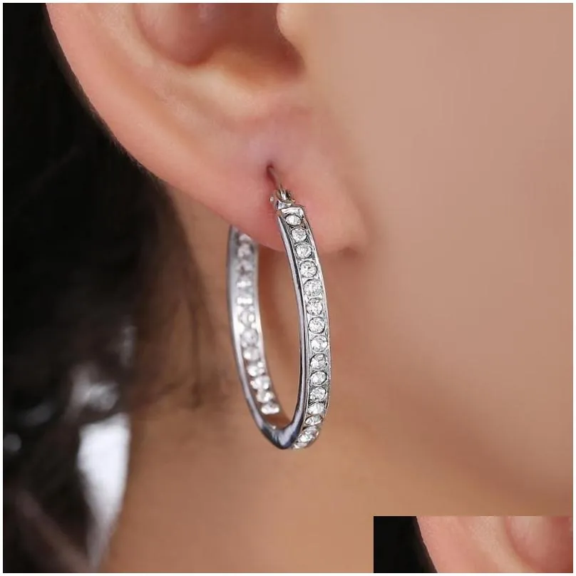 Hoop Huggie Hie Est Luxus Silber Farbe Große Runde Ohrringe Für Frauen Geschenk Mit Österreichischen Kristall Jewelryhoop Hiehoop Drop Lieferung Jewe Dh8Om