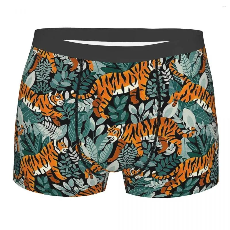 Underbyxor Bengal Tiger Teal Jungle Tropical Leaves Beach Cool Breatble Panties Shorts Boxer Border Mäns underkläder