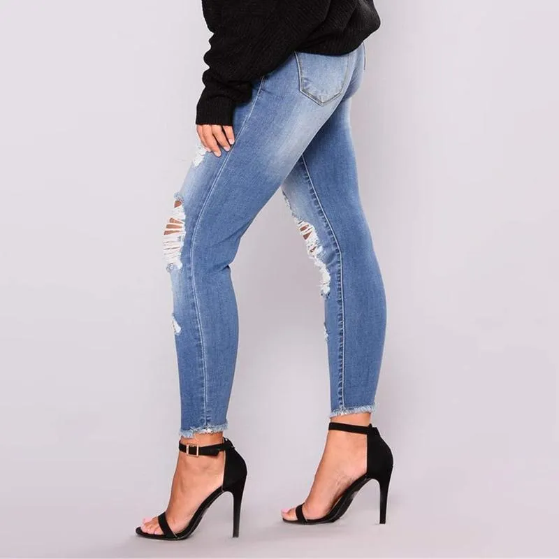 Jeans da donna Foro Glutei in denim Strappati Piedini elasticizzati BuLifting Pantaloni slim con tasche