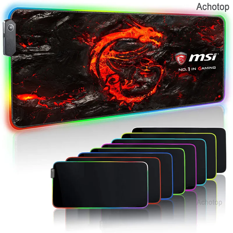 Muismatten Polssteunen MSI Dragon LED Light Gaming Pad RGB Grote toetsenbordafdekking Antislip rubberen basis Computertapijt Bureaumat XL PC Game muismat 230927