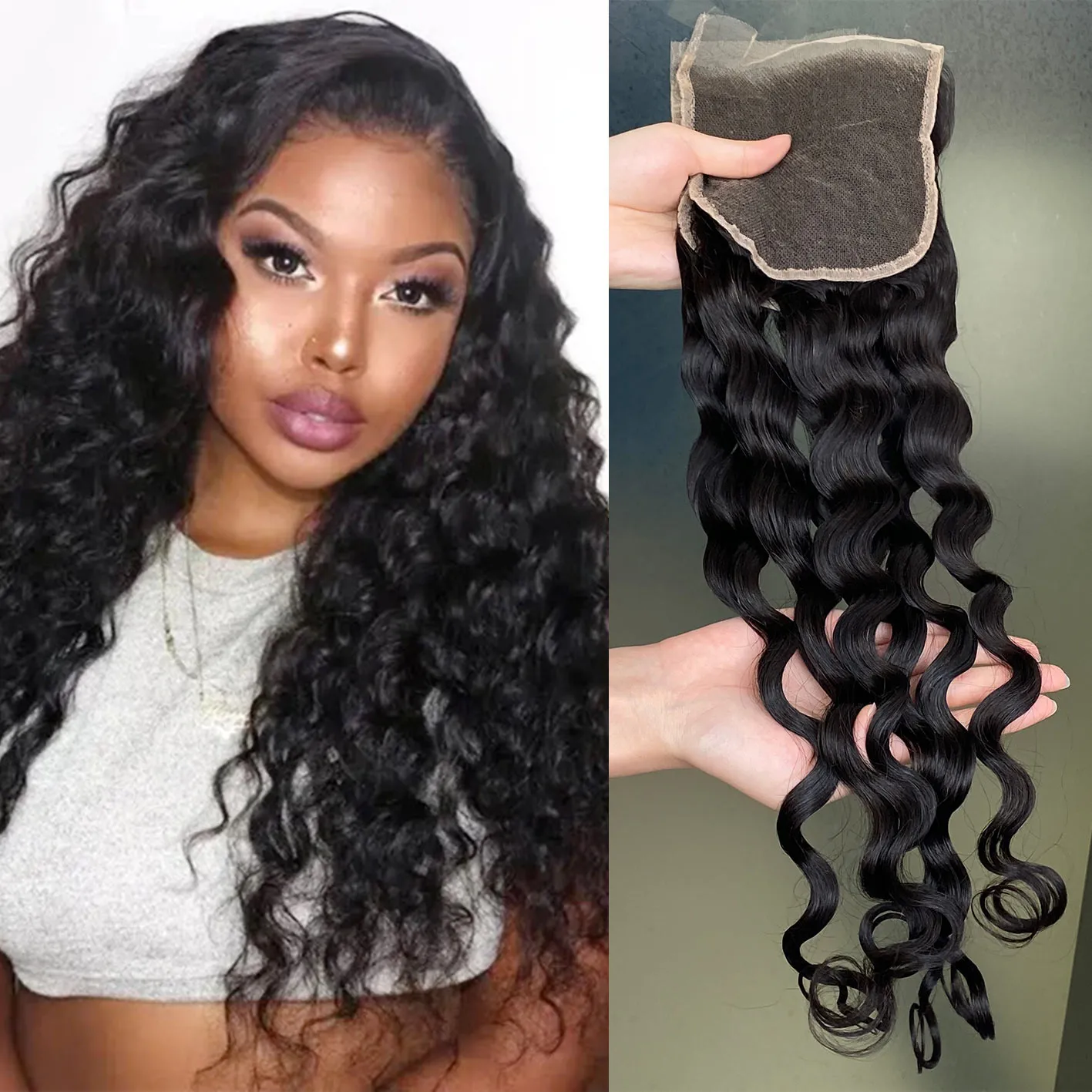 Wspaniale 100% Virgin Raw Remy Zamknięcie włosów ludzkie 5x5 HD Lace Closure 1 kawałek naturalny kolor czarny naturalny fala przedłużenie włosów