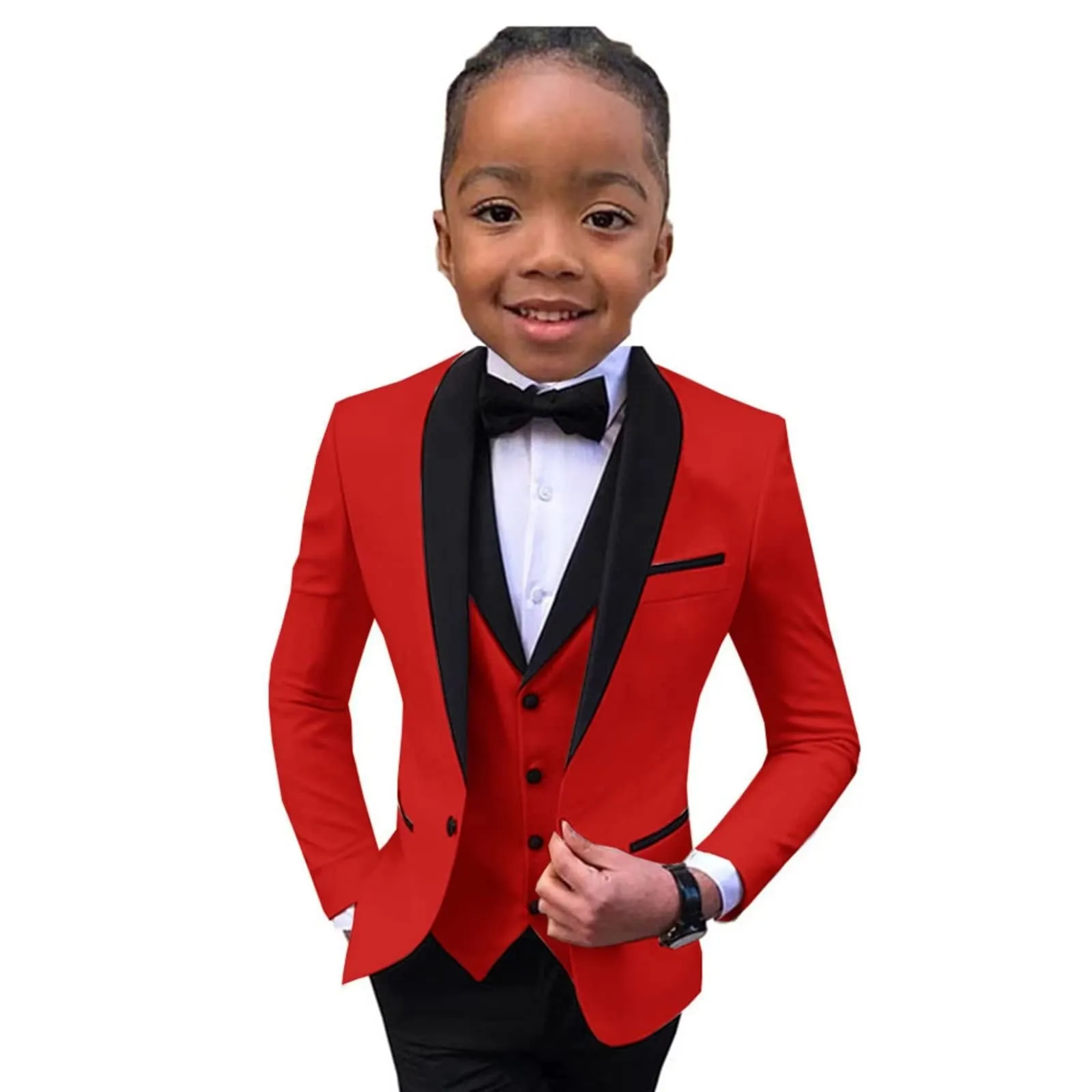 Solid Stylish 4 Pieces Boy's Suit Set Inlucing Jacket Vest Pants and Bow-Tie Wedding Ring Boy Dresswear Tuxedo For Children Children's Suits For Wedding Party