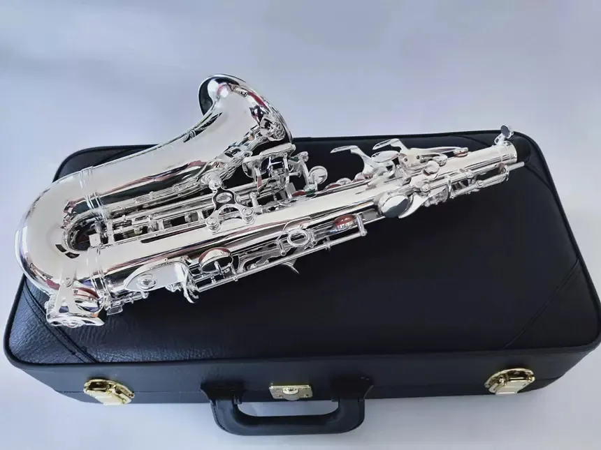 Zilveren originele 901 één-op-één structuur B-sleutel professionele gebogen sopraansaxofoon geheel zilveren jazzinstrument saxo sopraan