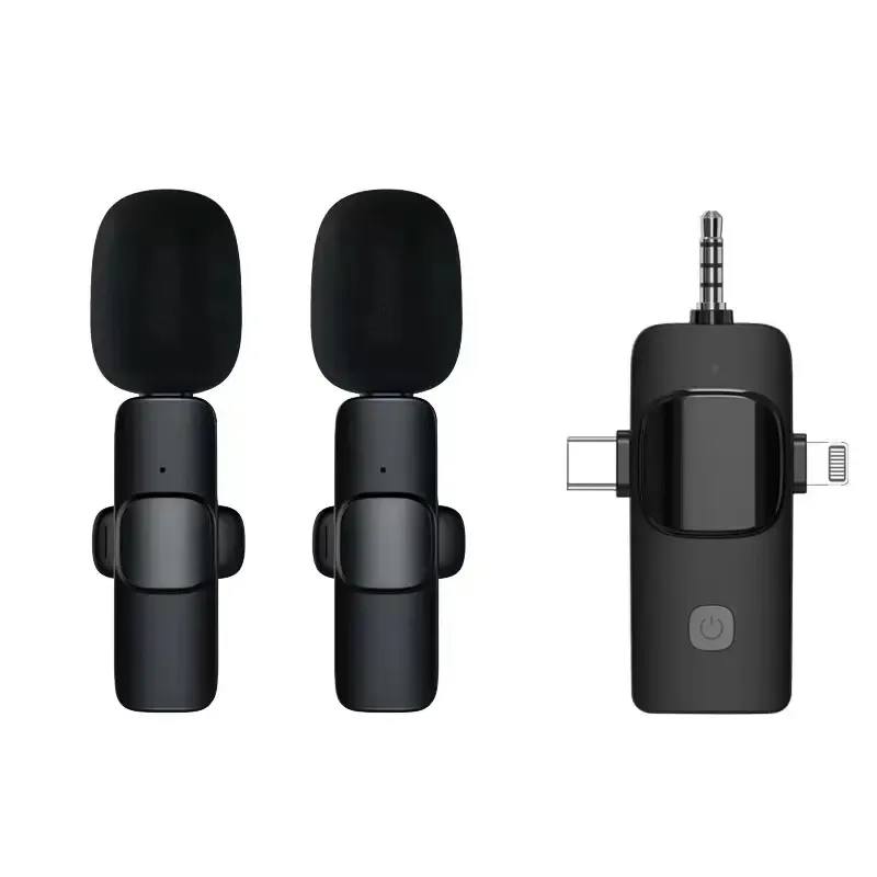 3インチミニマイク、iPhone K15用ワイヤレスラバリエマイク、Android、およびカメラ-2.4gコードレスダブルマイクを備えたノイズリダクションプロフェッショナルビデオ録画