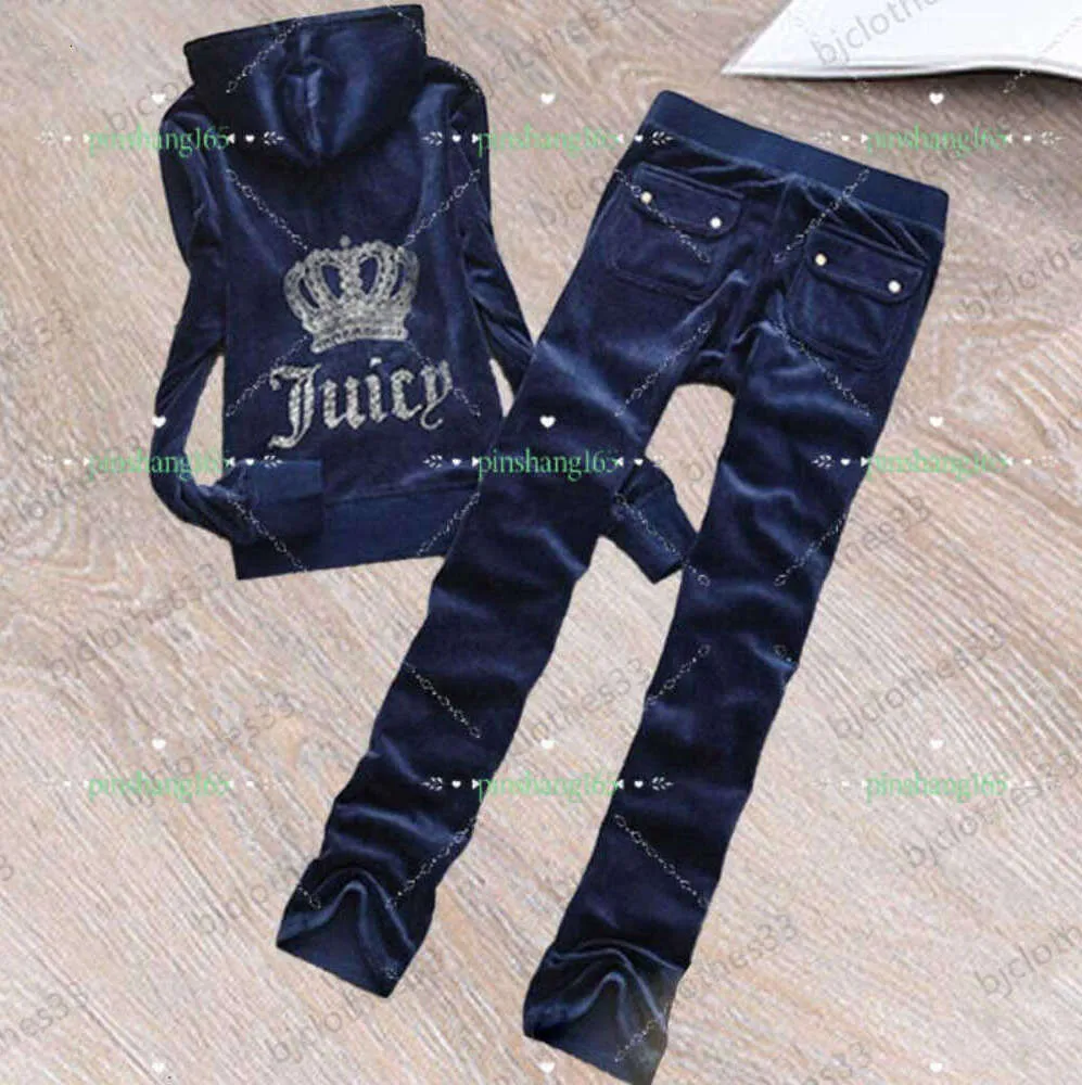 Juicy Survêtement Marque Femmes Deux Pièces Pantalon Dos Chaud Perceuse Couronne Décoration À Capuche Fermeture À Glissière Régulière Tops Taille Élastique Pantalon Lâche Femmes Vêtements 8 Couleurs532