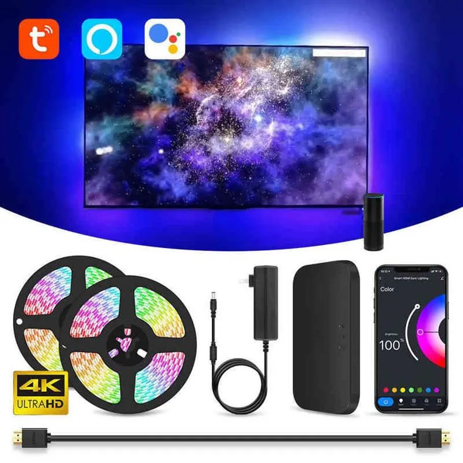 Ambient TV PC Backlight Led Strip Lights For HDMI Devices USB RGB Tape Screen Color Sync Led Light Kit For Alexa Google TVs Box W219d