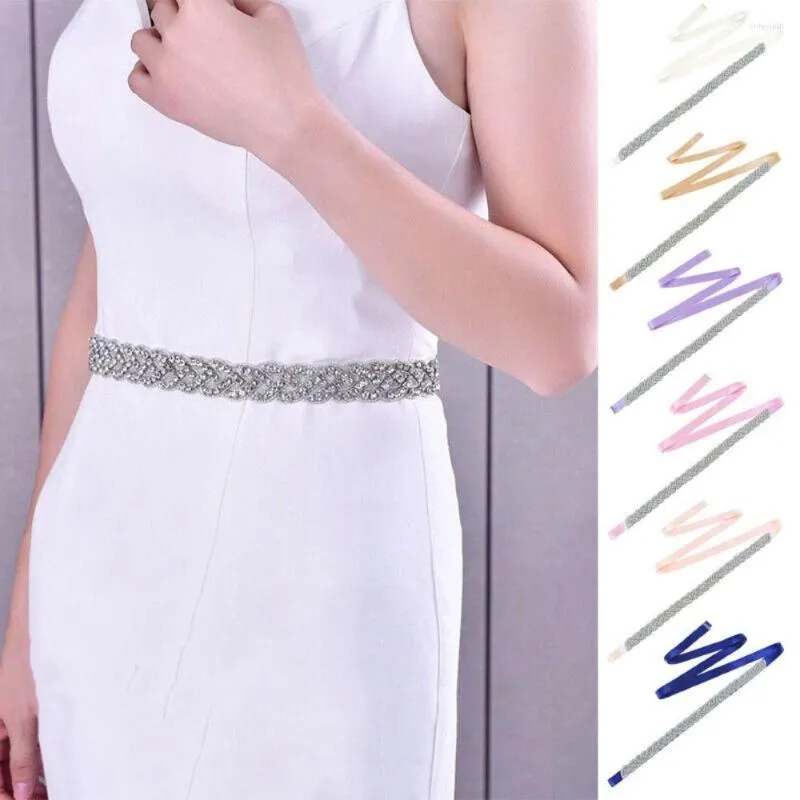 Belts Silk Rhinestone Belt Bling Diamond Long Ribbon Dress Waistband Luxury Plus Size Crystal Bridesmaid